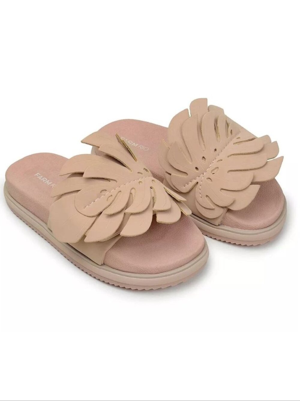 FARM RIO Monstera Platform Slide Anatomic Sandals Size 5 Almond Beige NEW